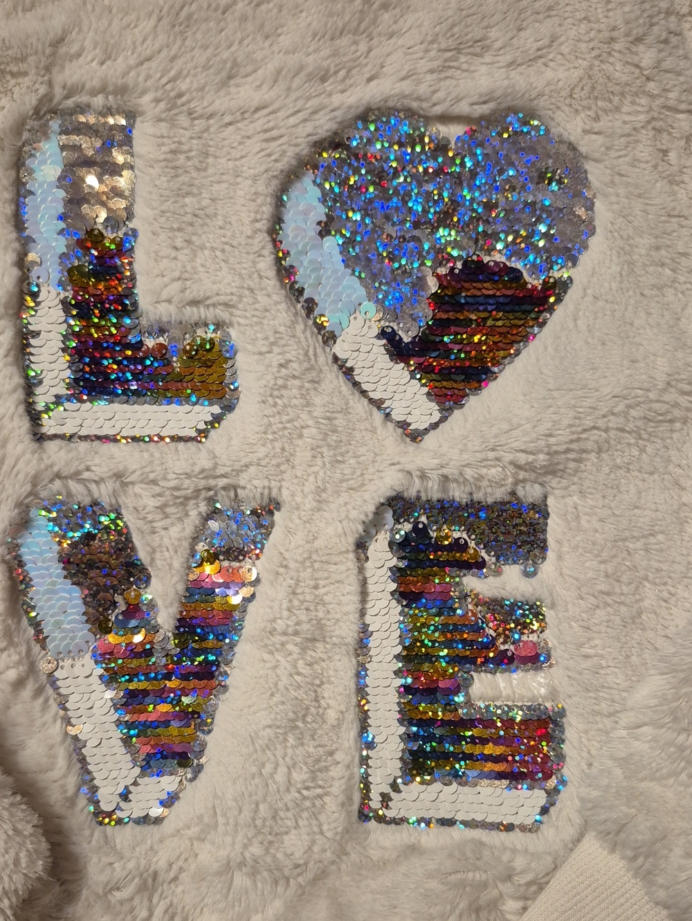 btween White Sequin LOVE Plush Sweatshirt, Black Hoodie, Size 10. - Picture 5 of 9